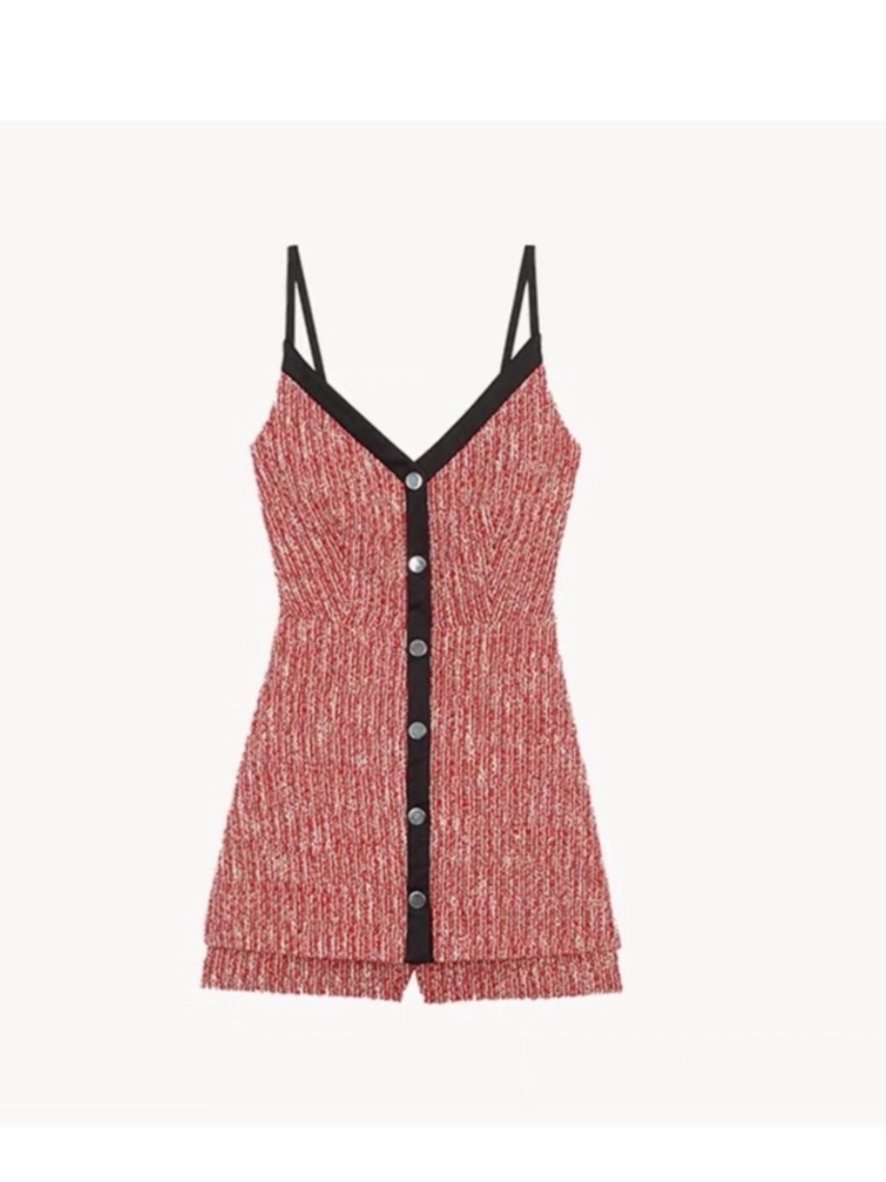 Maje Rever Skirt Overlay Tweed Cotton Blend Romper in Red Size 2